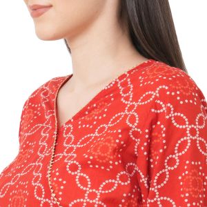 Ladies Red Bandhani Print Cotton Suit