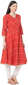 Ladies Red Bandhani Print Cotton Suit