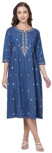 Ladies Blue Embroidered Denim Boho Dress