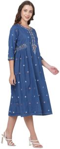 Ladies Blue Embroidered Denim Boho Dress