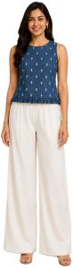 Ladies Stylish Blue Denim Embroidered Crop Top
