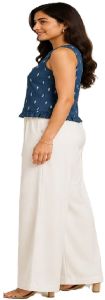 Ladies Stylish Blue Denim Embroidered Crop Top