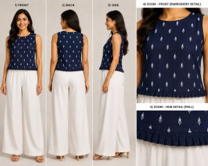 Ladies Stylish Blue Denim Embroidered Crop Top