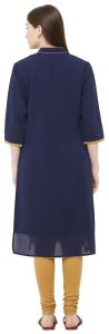 Ladies Navy Blue Floral Embroidered Cotton Kurti Set