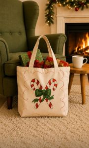 Candy Cane Printed Tote Bag