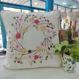 Floral Handcrafted Embroidered Cushion Cover