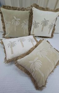 Palm Tree Embroidered Fringe Cushion Cover