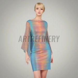 Warm Lines on Aqua Printed Fabric