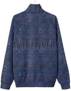 Mens Navy Cyan Digital Texture Stand Collar Jacket