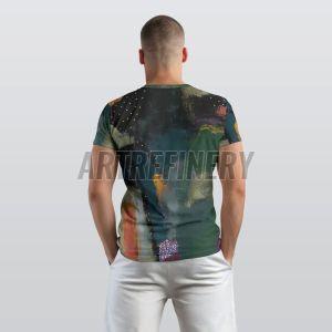 Mens Deep Teal Olive Green Abstract Cotton T-Shirt
