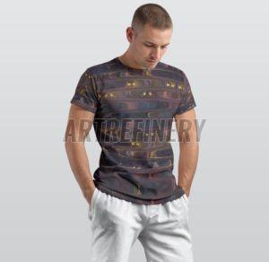 Mens Purple Golden Abstract Wave Cotton T-shirt