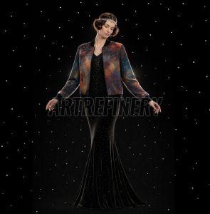 Womens Midnight Amber Celestial Mosaic Bomber Jacket