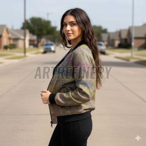 Womens Weathered Grid Bomber Jacket