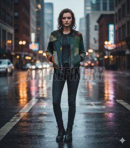Womens Starry Night Bomber Jacket