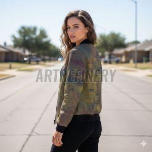 Womens Weathered Grid Bomber Jacket