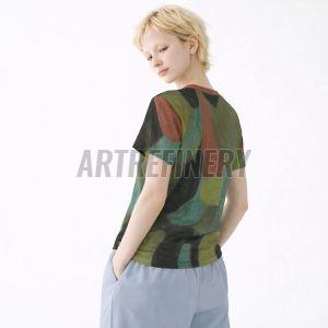 Womens Forest Teal Abstract Geometric Cotton T-Shirt