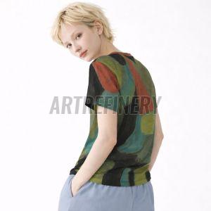 Womens Forest Teal Abstract Geometric Cotton T-Shirt