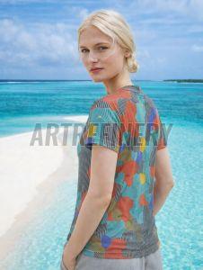 Womens Orange Teal Geometric Striped Pattern Cotton T-Shirt