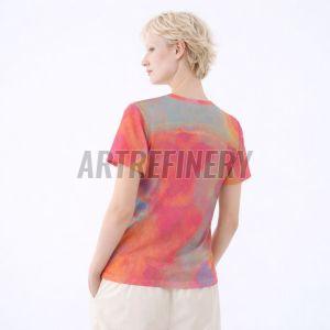 Womens Pink Orange Abstract Oil Paint Texture Cotton T-Shirt
