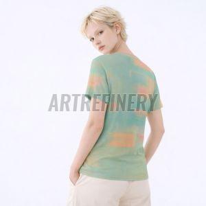 Womens Teal Apricot Abstract Cotton T-Shirt