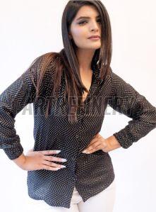 Embroidered Sequin Black Viscose Shirts