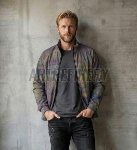 Mens Purple Texture Stand Collar Jacket