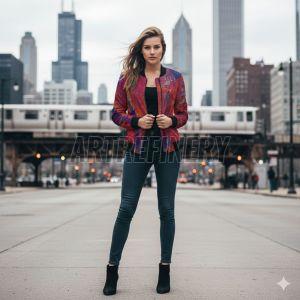 Womens Crimson Art Bomber Jacket