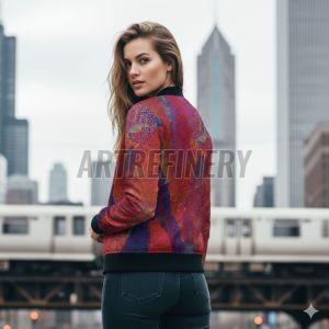 Womens Crimson Art Bomber Jacket