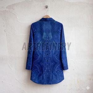 Womens Blue Abstract Pattern Lapel Shirt