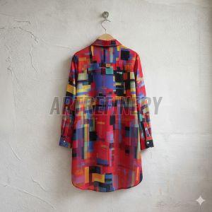 Womens Red Square Art Print Shirt