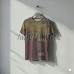 Mens Olive Purple Geometric Abstract Cotton T-Shirt