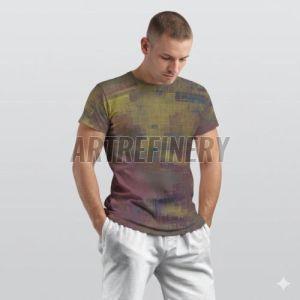 Mens Olive Purple Geometric Abstract Cotton T-Shirt