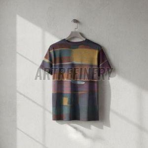 Mens Multi-Colour Abstract Brushstroke Cotton T-shirt