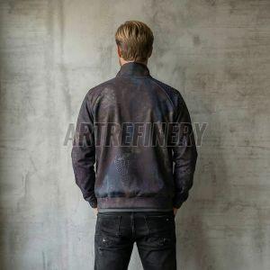 Mens Purple Abstract Patchwork Stand Collar Jacket