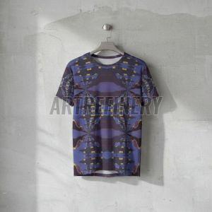 Mens Blue Yellow Kaleidoscopic Cotton T-shirt