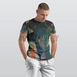 Mens Deep Teal Olive Green Abstract Cotton T-Shirt