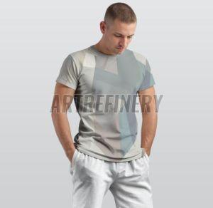 Mens Dove Gray Pale Slate Geometric Block Cotton T Shirt
