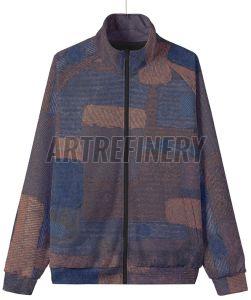 Mens Indigo Abstract Jacquard Texture Stand Collar Jacket