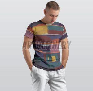 Mens Multi-Colour Abstract Brushstroke Cotton T-shirt