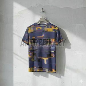 Mens Navy Blue Gold Pixelated Stripe Cotton T-Shirt