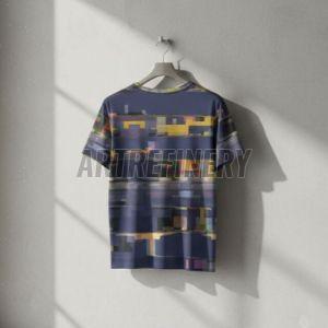 Mens Navy Blue Gold Pixelated Stripe Cotton T-Shirt