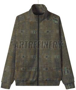 Mens Olive Green Abstract Grid Stand Collar Jacket