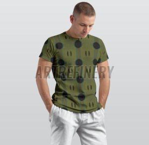 Mens Olive Green Black Abstract DOT Cotton T Shirt