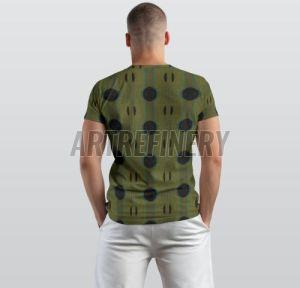 Mens Olive Green Black Abstract DOT Cotton T Shirt