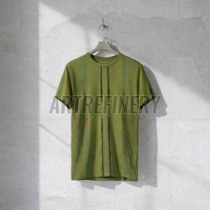 Mens Olive Green Black Srips Cotton T Shirt