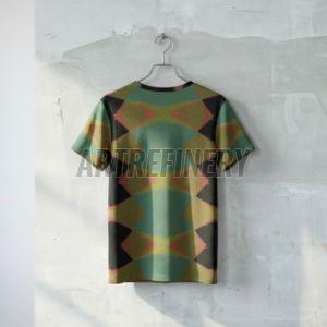 Mens Olive Green Dusty Teal Geometric Diamond Cotton  T Shirt
