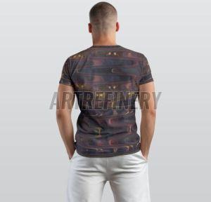 Mens Purple Golden Abstract Wave Cotton T-shirt