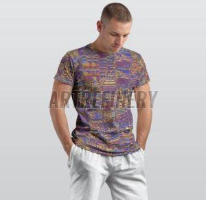 Mens Royal Blue Gold Digital Cotton T-shirt