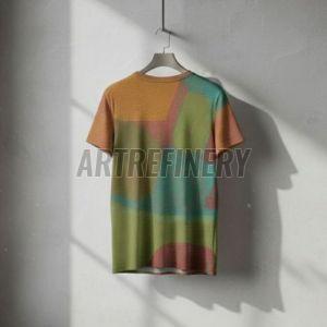 Mens Teal Blue Olive Green Stippled Block Cotton T Shirt