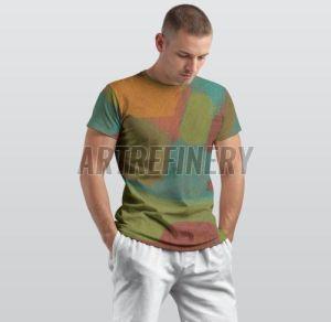 Mens Teal Blue Olive Green Stippled Block Cotton T Shirt